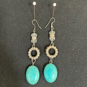 Turquoise and silver beaded dangle earrings